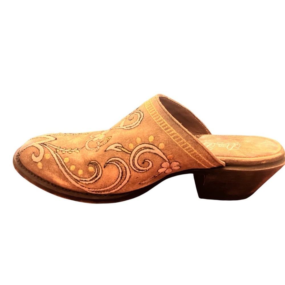 Dan Post Leather Cowgirl Mules Tan Embroidered 5332 Sz 8 Rodeo Western - Picture 8 of 10